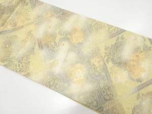引箔　斜め格子に菊・牡丹・花蜀江模様織り出し　袋帯